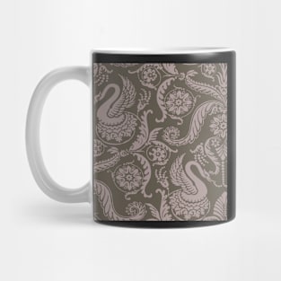 Tan on Sage Classy Medieval Damask Swans Mug